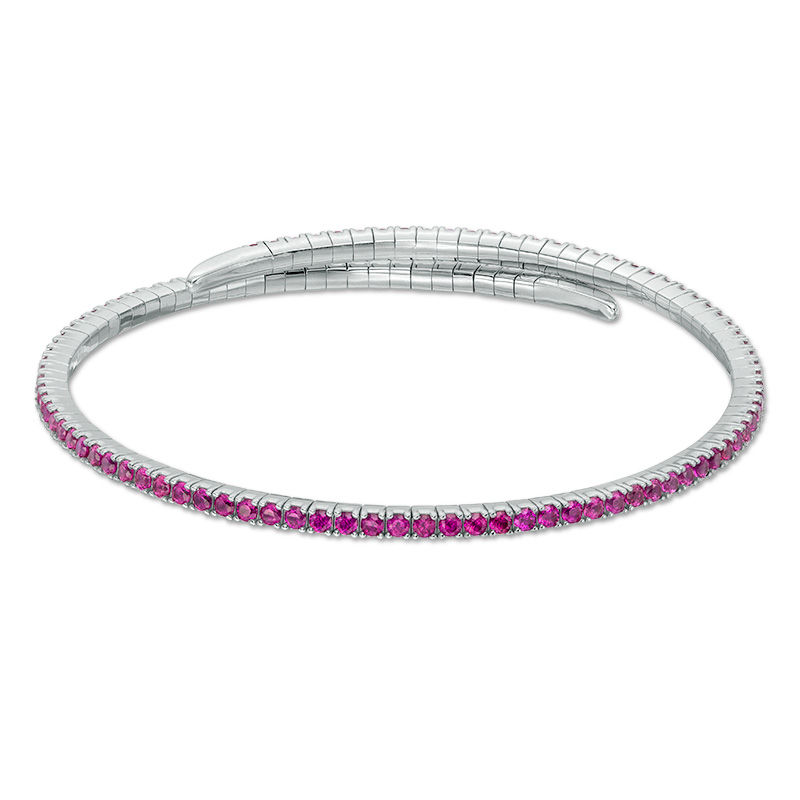 Main Image 1 of Lab-Created Ruby Bypass Flex Bangle in Sterling Silver - 7.5"