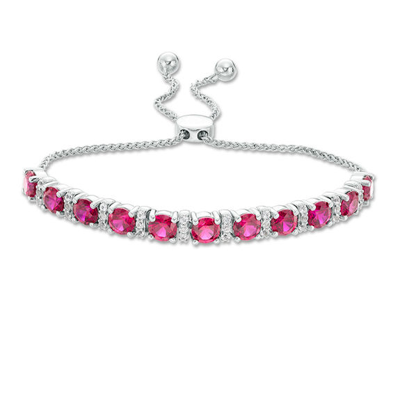 5.0mm Lab-Created Ruby and White Sapphire Bolo Bracelet in Sterling Silver - 9.5"