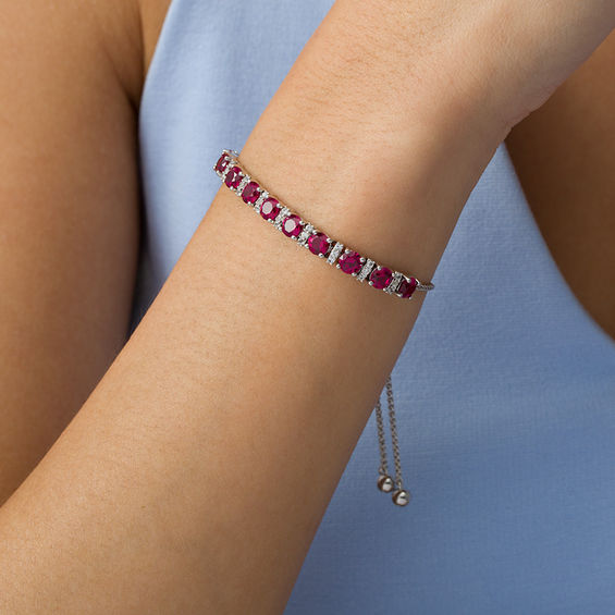 5.0mm Lab-Created Ruby and White Sapphire Bolo Bracelet in Sterling Silver - 9.5"