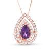 Thumbnail Image 1 of Pear-Shaped Amethyst and Lab-Created White Sapphire Swirl Frame Drop Pendant in Sterling Silver with 14K Rose Gold Plate