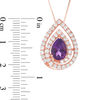 Thumbnail Image 3 of Pear-Shaped Amethyst and Lab-Created White Sapphire Swirl Frame Drop Pendant in Sterling Silver with 14K Rose Gold Plate