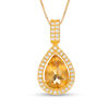 Thumbnail Image 1 of Pear-Shaped Citrine and Lab-Created White Sapphire Frame Drop Pendant in Sterling Silver with 14K Gold Plate
