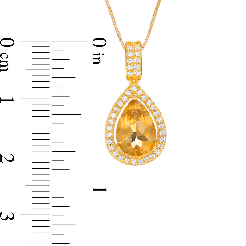 Main Image 3 of Pear-Shaped Citrine and Lab-Created White Sapphire Frame Drop Pendant in Sterling Silver with 14K Gold Plate