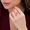 Oval Lab-Created Ruby and White Sapphire Bypass Frame Ring in Sterling Silver with 14K Rose Gold Plate