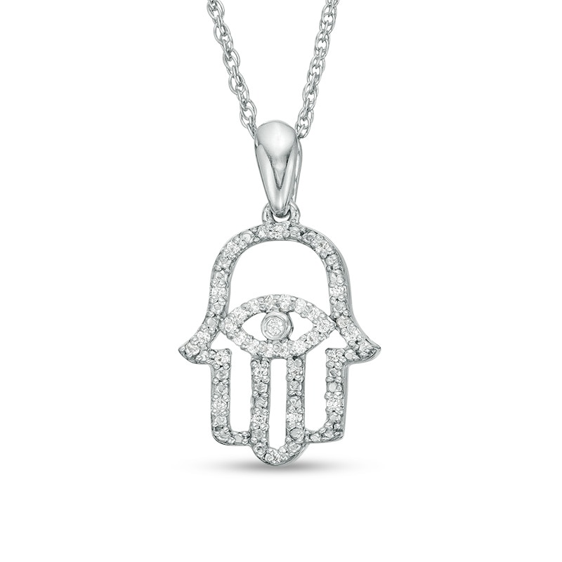 Main Image 1 of 1/10 CT. T.W. Diamond Evil Eye Hamsa Pendant in Sterling Silver