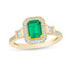 Thumbnail Image 0 of Emerald-Cut Lab-Created Emerald and 1/4 CT. T.W. Diamond Frame Ring in 10K Gold