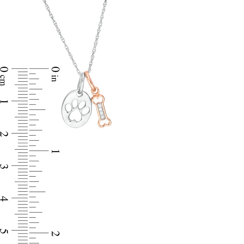 Main Image 3 of Diamond Accent Dog Bone and Paw Print Disc Pendant in Sterling Silver and 10K Rose Gold