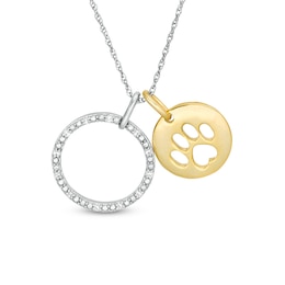 1/10 CT. T.W. Diamond Open Circle and Dog Paw Disc Pendant in Sterling Silver and 14K Gold Plate