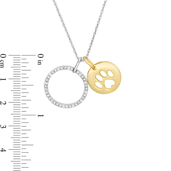 1/10 CT. T.w. Diamond Open Circle and Dog Paw Disc Pendant in Sterling Silver and 14K Gold Plate