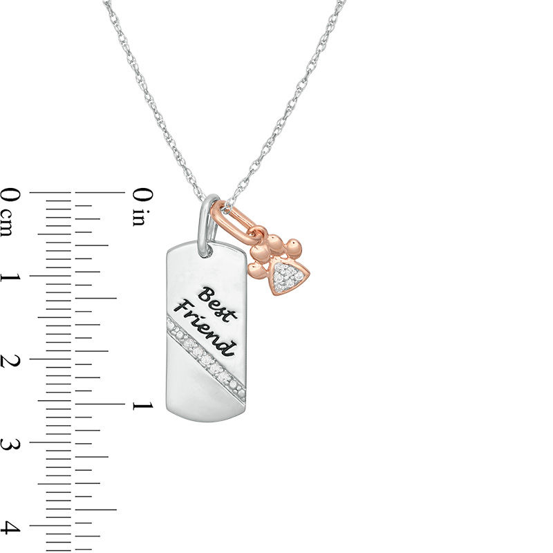 1/15 CT. T.W. Diamond Paw Print  and "Best Friend" Dog Tag Pendant in Sterling Silver and 10K Rose Gold