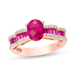 Emerald-Cut Lab-Created Ruby and White Sapphire Ring in Sterling
