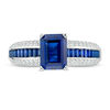 Emerald-Cut Lab-Created Blue and White Sapphire Ring in Sterling Silver