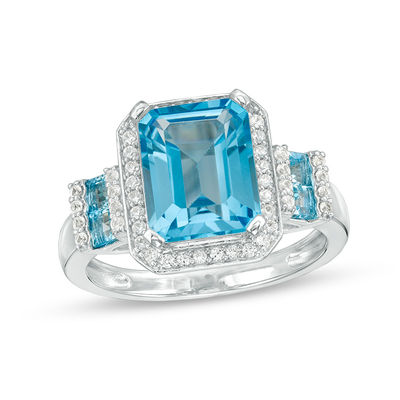 2 5//8 ct Created Blue Topaz and Created White Sapphire Ring in Sterling Silver