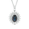 Thumbnail Image 1 of Certified Oval Blue Sapphire and 1/2 CT. T.W. Diamond Starburst Frame Pendant in 14K White Gold