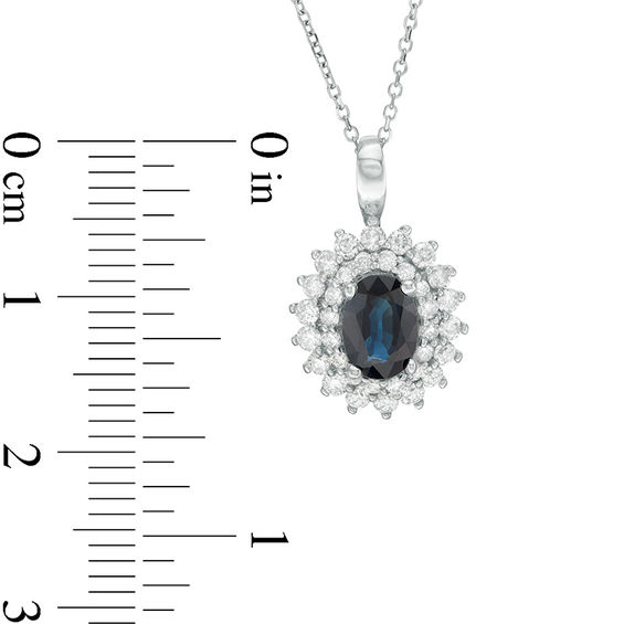 Certified Oval Blue Sapphire and 1/2 CT. T.w. Diamond Starburst Frame Pendant in 14K White Gold