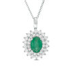 Thumbnail Image 0 of Certified Oval Emerald and 1/2 CT. T.W. Diamond Starburst Frame Pendant in 14K White Gold