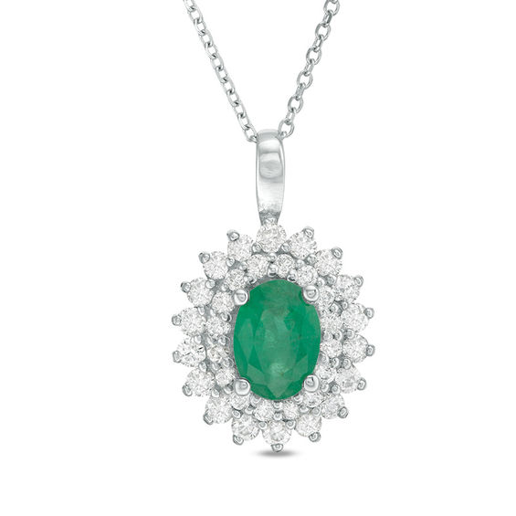 Certified Oval Emerald and 1/2 CT. T.W. Diamond Starburst Frame Pendant ...