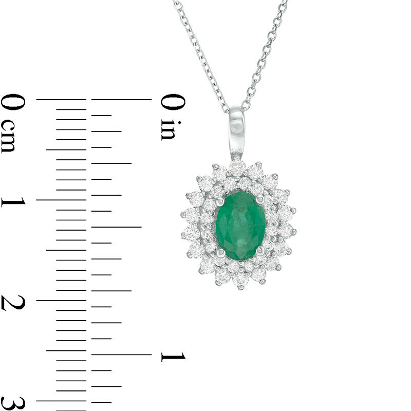 Certified Oval Emerald and 1/2 CT. T.W. Diamond Starburst Frame Pendant in 14K White Gold