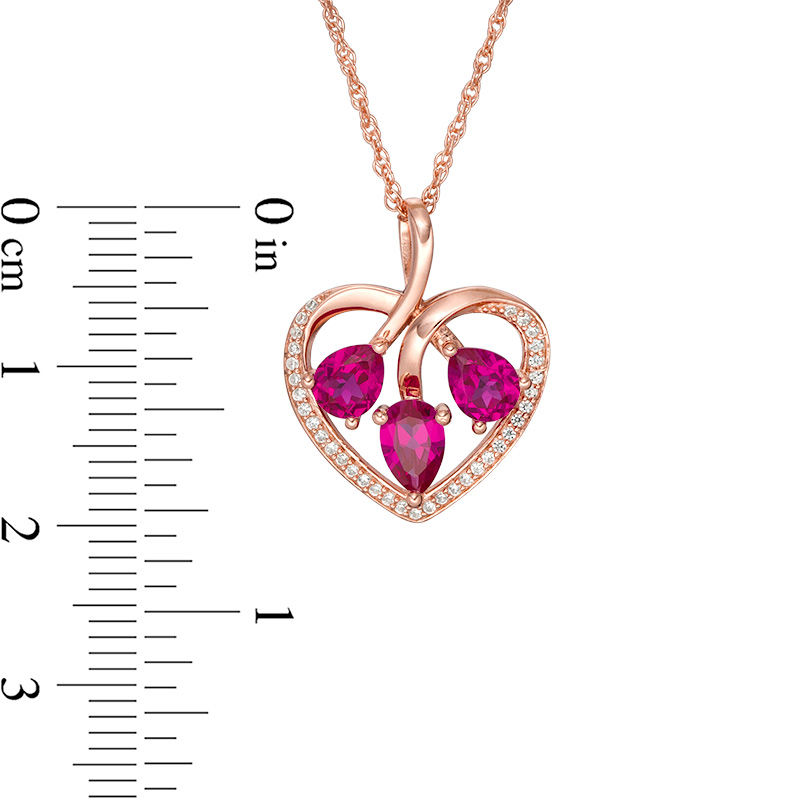 Pear-Shaped Lab-Created Ruby and White Sapphire Three Stone Heart ...