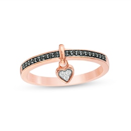 1/10 CT. T.W. Enhanced Black and White Diamond Heart-Shaped Dangle Ring in Sterling Silver with 14K Rose Gold Plate