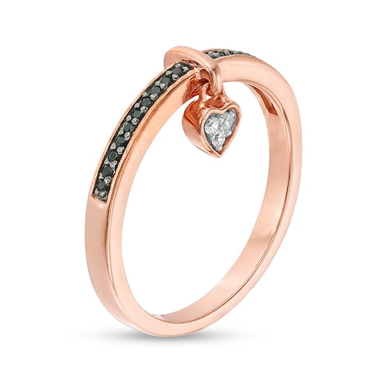 1/10 CT. T.w. Enhanced Black and White Diamond Heart-Shaped Dangle Ring in Sterling Silver with 14K Rose Gold Plate
