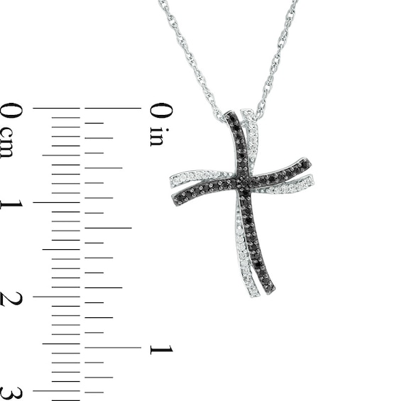 1/5 CT. T.w. Enhanced Black and White Diamond Double Wavy Cross Pendant in 10K White Gold