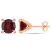 Thumbnail Image 1 of 8.0mm Garnet and Diamond Accent Stud Earrings in 10K Rose Gold