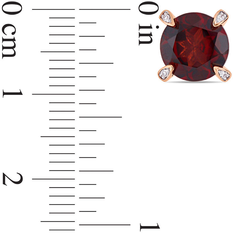 Main Image 4 of 8.0mm Garnet and Diamond Accent Stud Earrings in 10K Rose Gold