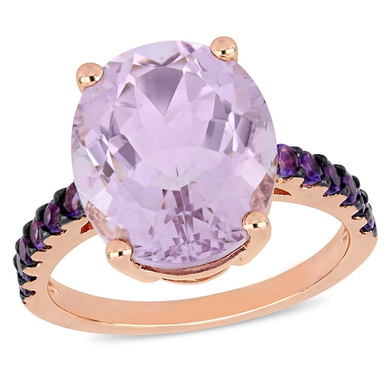 Oval and Round Amethyst Engagement Ring in Sterling Silver with Rose Rhodium