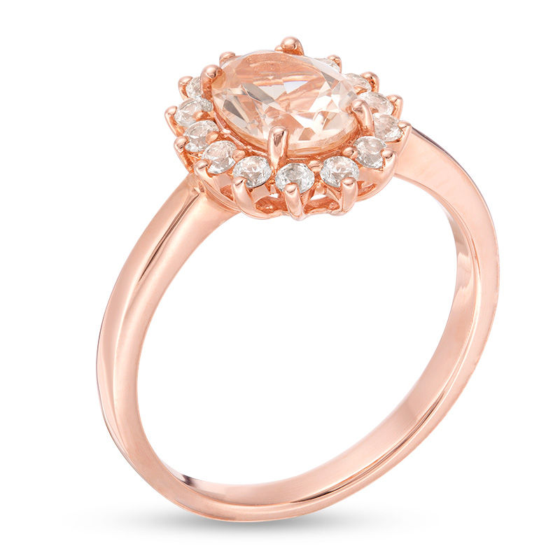 Main Image 3 of Oval Morganite and 1/4 CT. T.W. Diamond Starburst Frame Ring in 10K Rose Gold