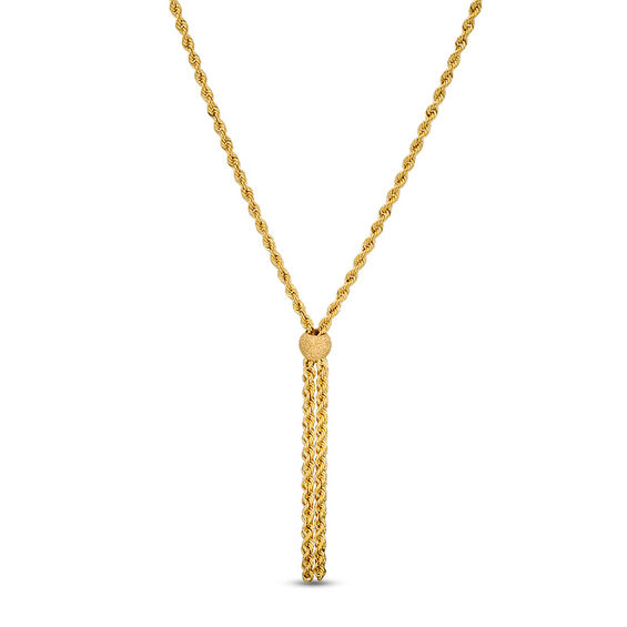 Made in Italy Textured Bead and Rope Tassel Necklace in 14K Gold - 20"