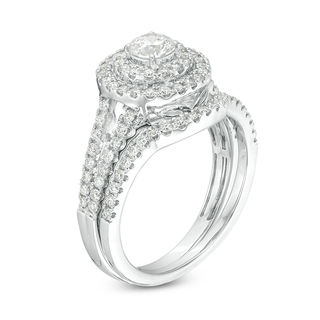 1 CT. T.W. Certified Diamond Double Frame Split Shank Bridal Set