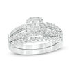 Thumbnail Image 0 of 1 CT. T.W. Certified Emerald-Cut Diamond Frame Split Shank Bridal Set in 14K White Gold (I/I1)