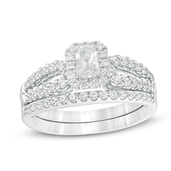1 CT. T.w. Certified Emerald-Cut Diamond Frame Split Shank Bridal Set in 14K White Gold (I/I1)