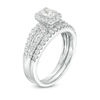 Thumbnail Image 1 of 1 CT. T.W. Certified Emerald-Cut Diamond Frame Split Shank Bridal Set in 14K White Gold (I/I1)