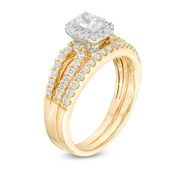 1 CT. T.w. Certified Emerald-Cut Diamond Frame Split Shank Bridal Set in 14K Gold (I/I1)