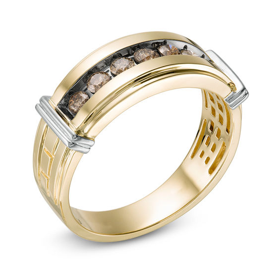 1/2 CT. T.w. Champagne Diamond Seven Stone Collar Ring in 10K Two-Tone Gold
