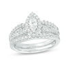 Thumbnail Image 0 of 1 CT. T.W. Certified Marquise Diamond Frame Split Shank Bridal Set in 14K White Gold (I/I1)