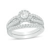 Thumbnail Image 0 of 1 CT. T.W. Certified Diamond Frame Split Shank Bridal Set in 14K White Gold (I/I1)