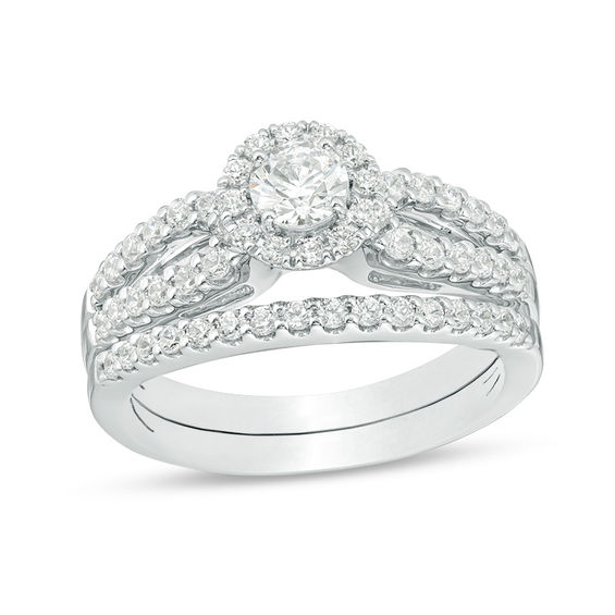 1 CT. T.w. Certified Diamond Frame Split Shank Bridal Set in 14K White Gold (I/I1)