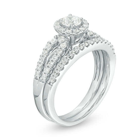 1 CT. T.w. Certified Diamond Frame Split Shank Bridal Set in 14K White Gold (I/I1)