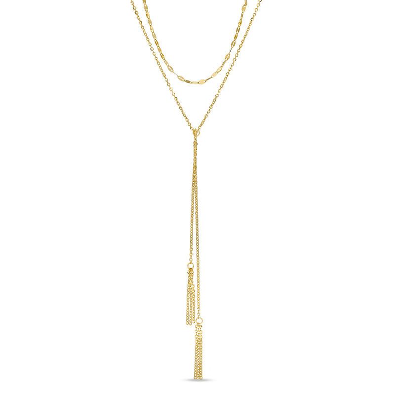 Made in Italy Double Strand Tassel "Y" Necklace in 14K Gold