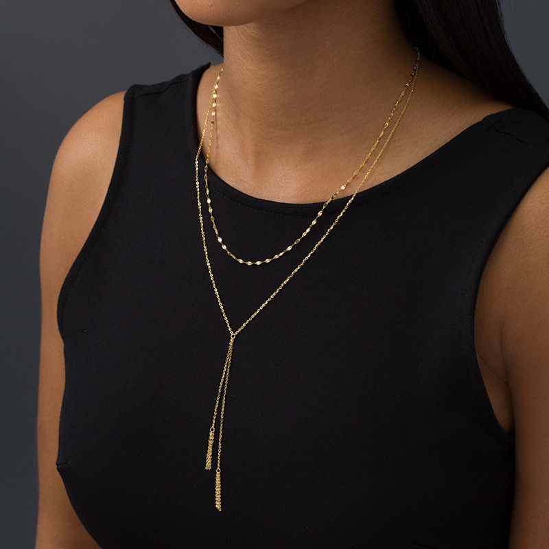 Main Image 2 of Made in Italy Double Strand Tassel &quot;Y&quot; Necklace in 14K Gold