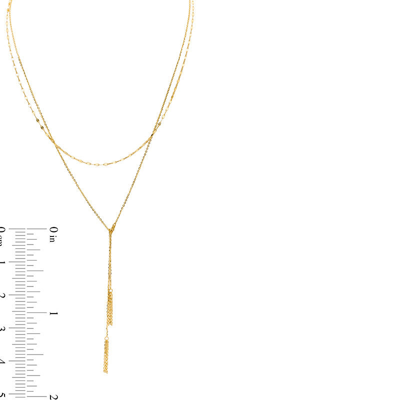 Made in Italy Double Strand Tassel "Y" Necklace in 14K Gold