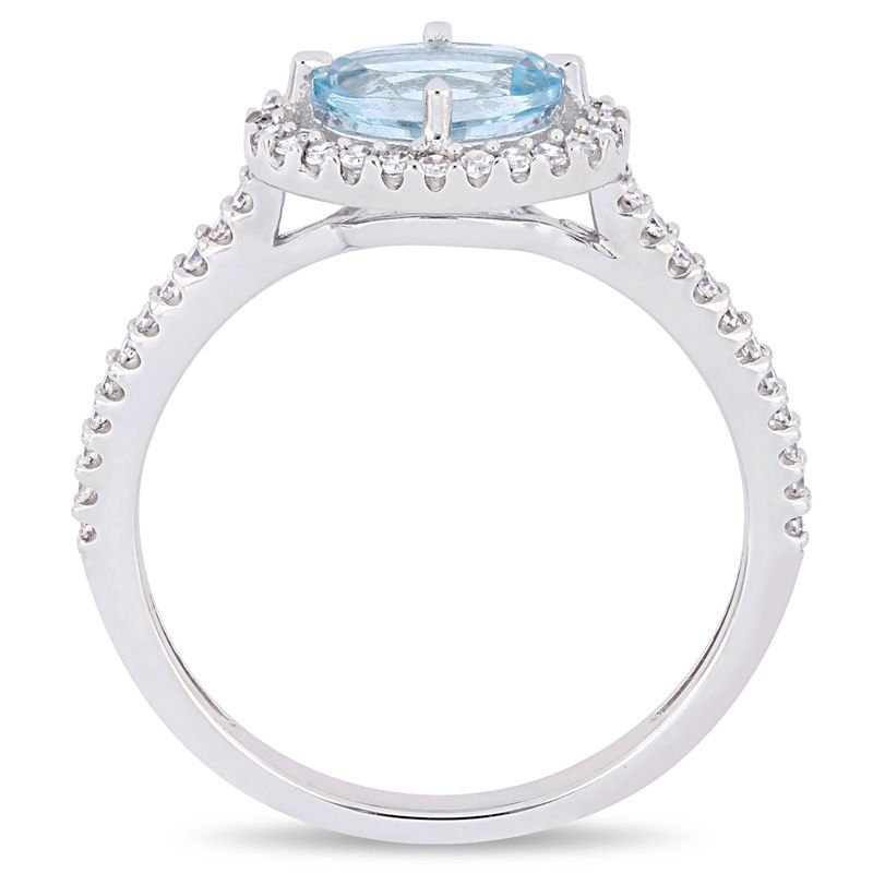 Sideways Oval Aquamarine and 1/4 CT. T.W. Diamond Frame Ring in 10K White Gold