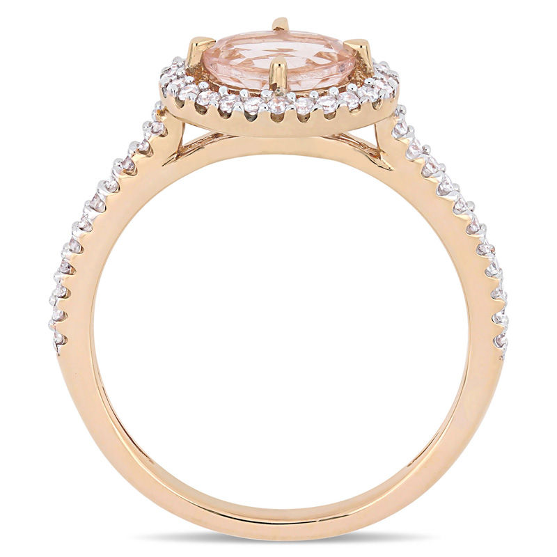 Sideways Oval Morganite and 1/4 CT. T.W. Diamond Frame Ring in 14K Rose Gold