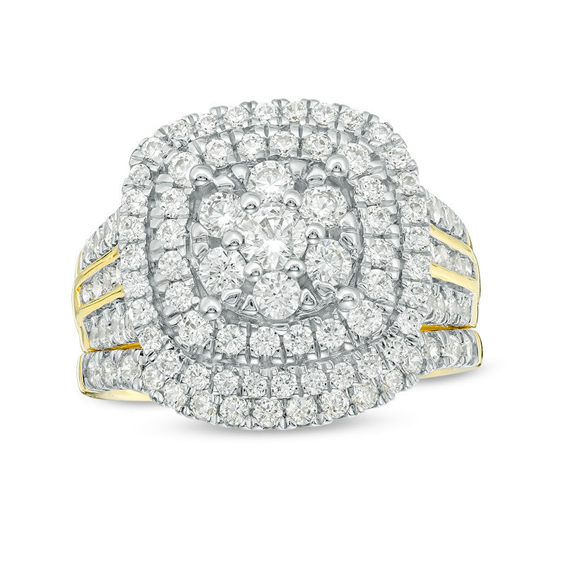 Main Image 1 of 2 CT. T.W. Diamond Triple Cushion Frame Bridal Set in 10K Gold