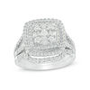 Thumbnail Image 1 of 1 CT. T.W. Multi-Diamond Double Cushion Frame Bridal Set in 10K White Gold