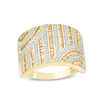 Thumbnail Image 1 of 1 CT. T.W. Champagne and White Diamond Art Deco Multi-Row Ring in 10K Gold