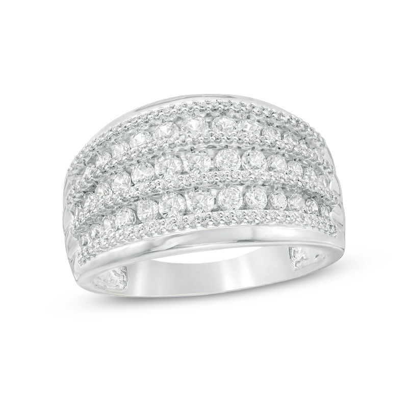 1 CT. T.W. Diamond Alternating Graduated Multi-Row Ring in 10K White Gold